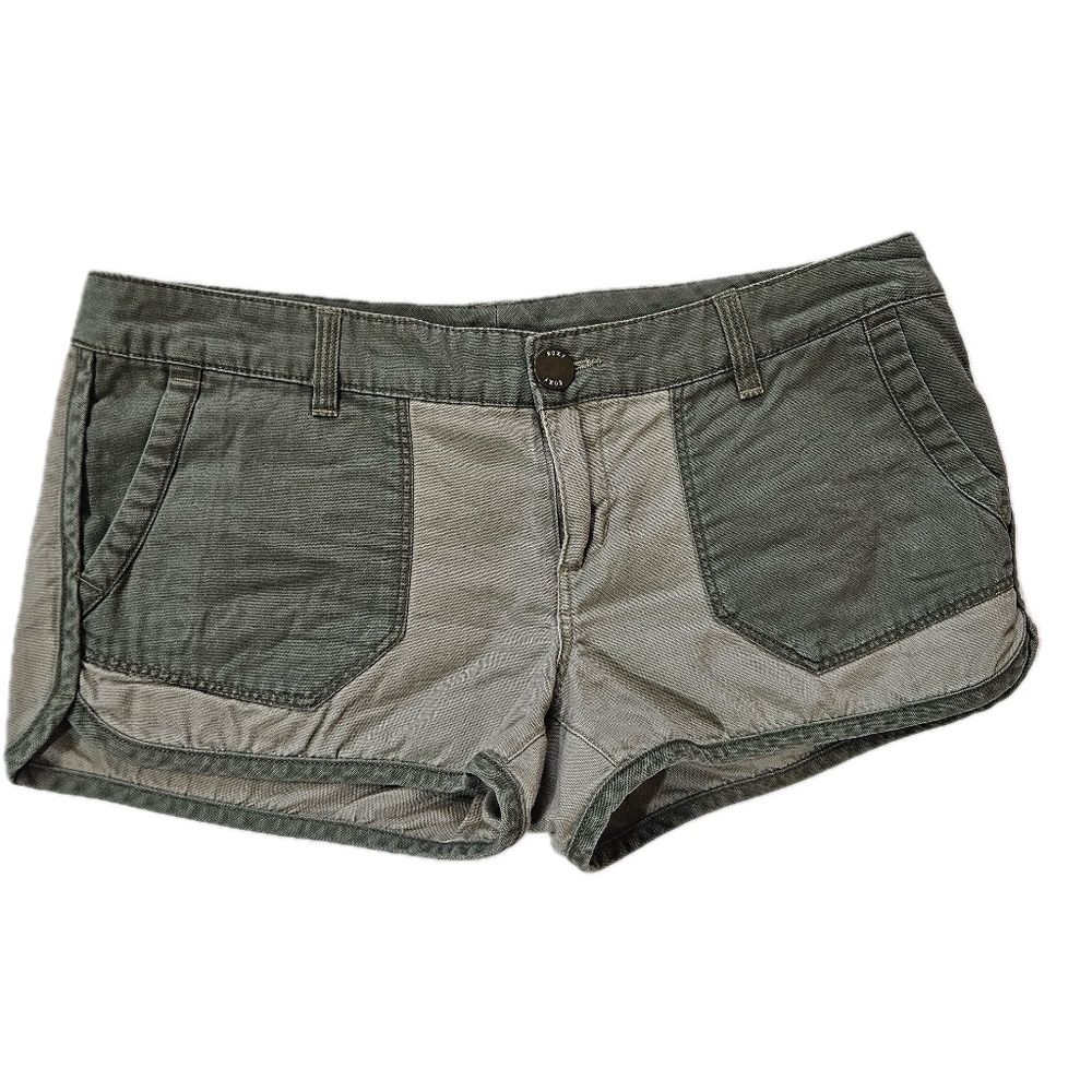 Roxy Hot Pants Womens 28 Green Canvas Cotton‎ Colorblock Flat Front Pockets
